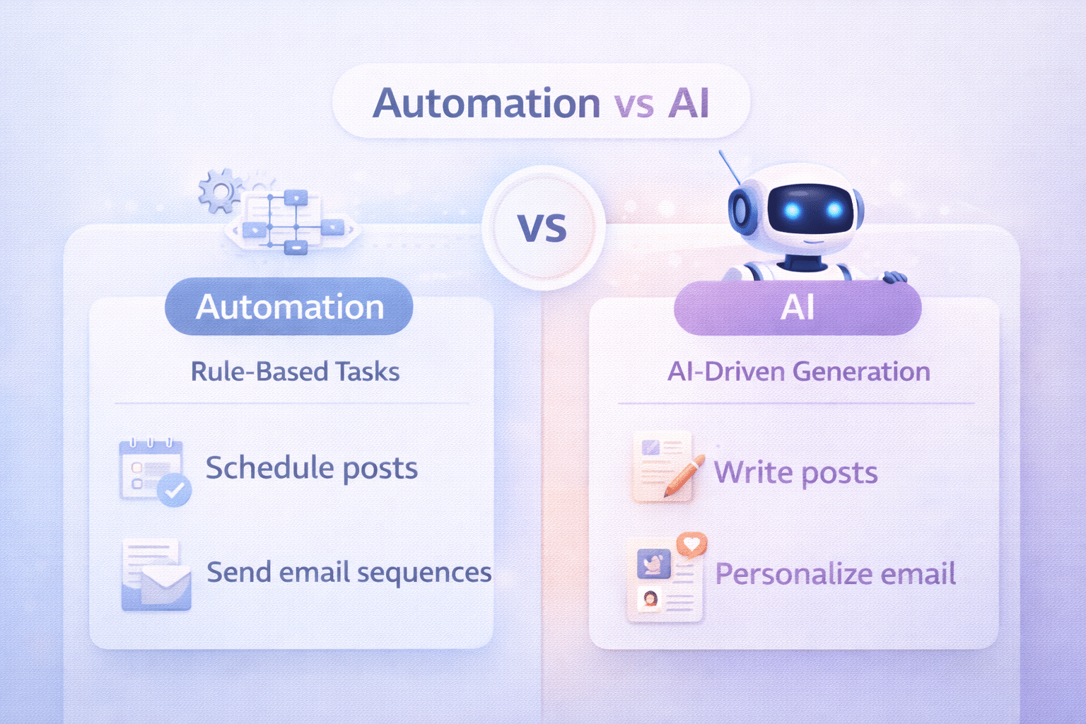Difference between rule-based automation and AI-driven generation.