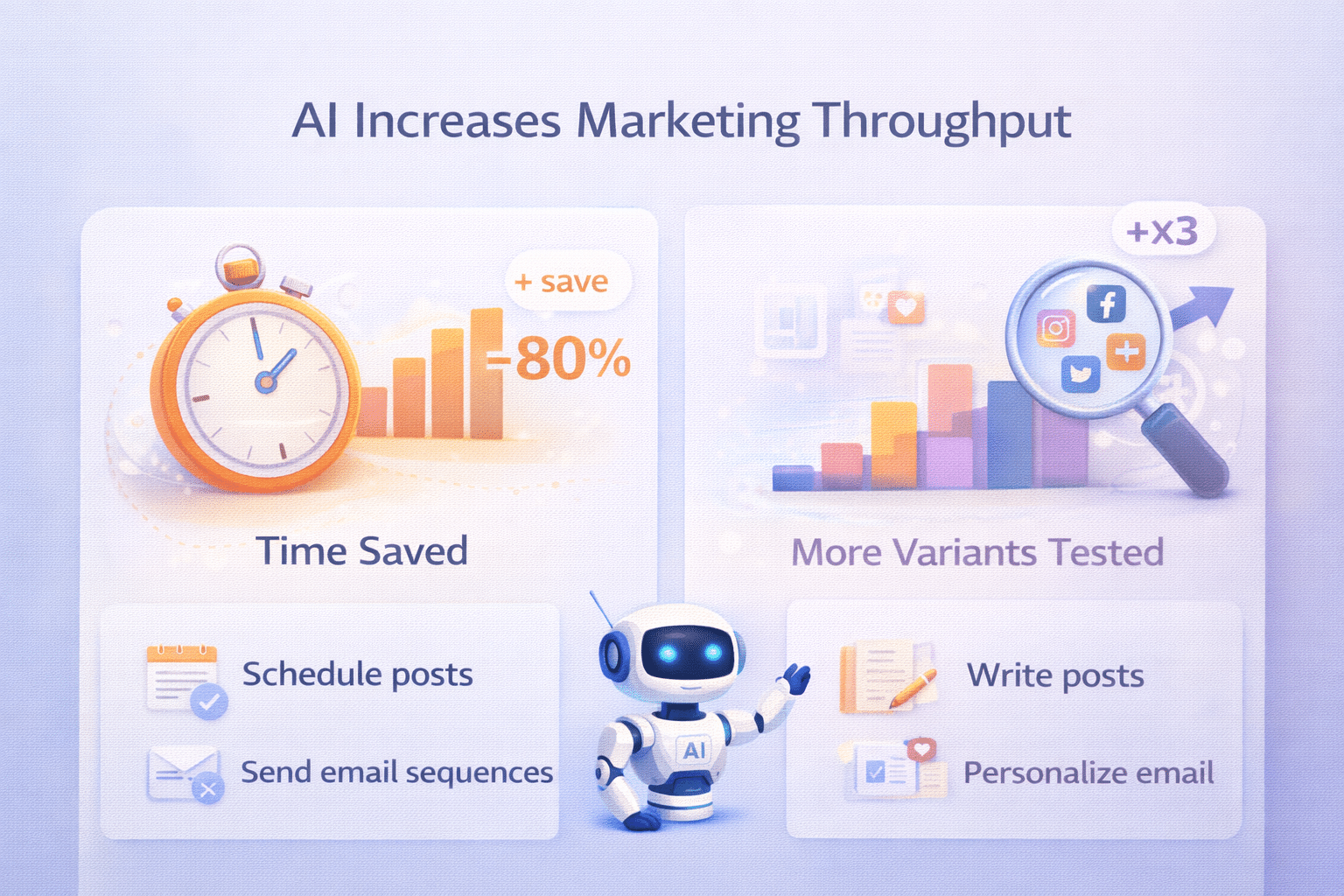 AI increases marketing throughput and the number of experiments.
