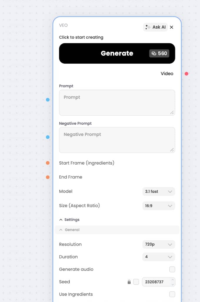 Phygital Veo 3.1 Fast credit pricing screenshot