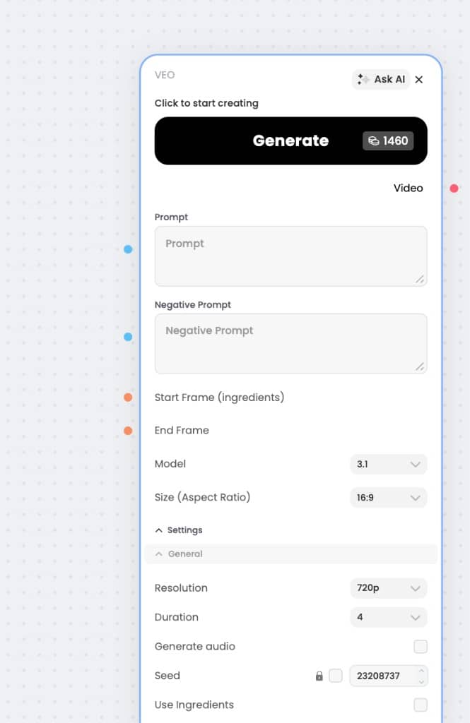Phygital Veo 3.1 credit pricing screenshot